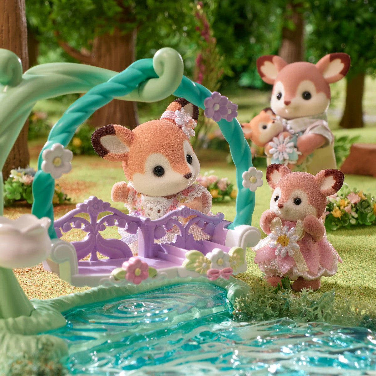 Calico Critter Deer Babies -Floral Swing Set - Image 4